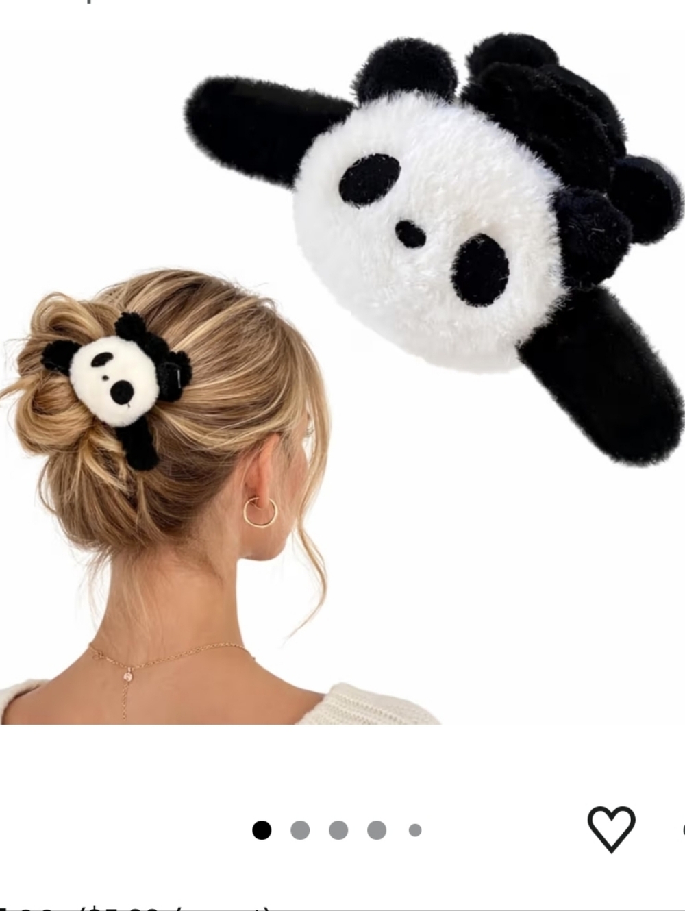 Plush Panda Bear Hair Claw Clip - Black & White